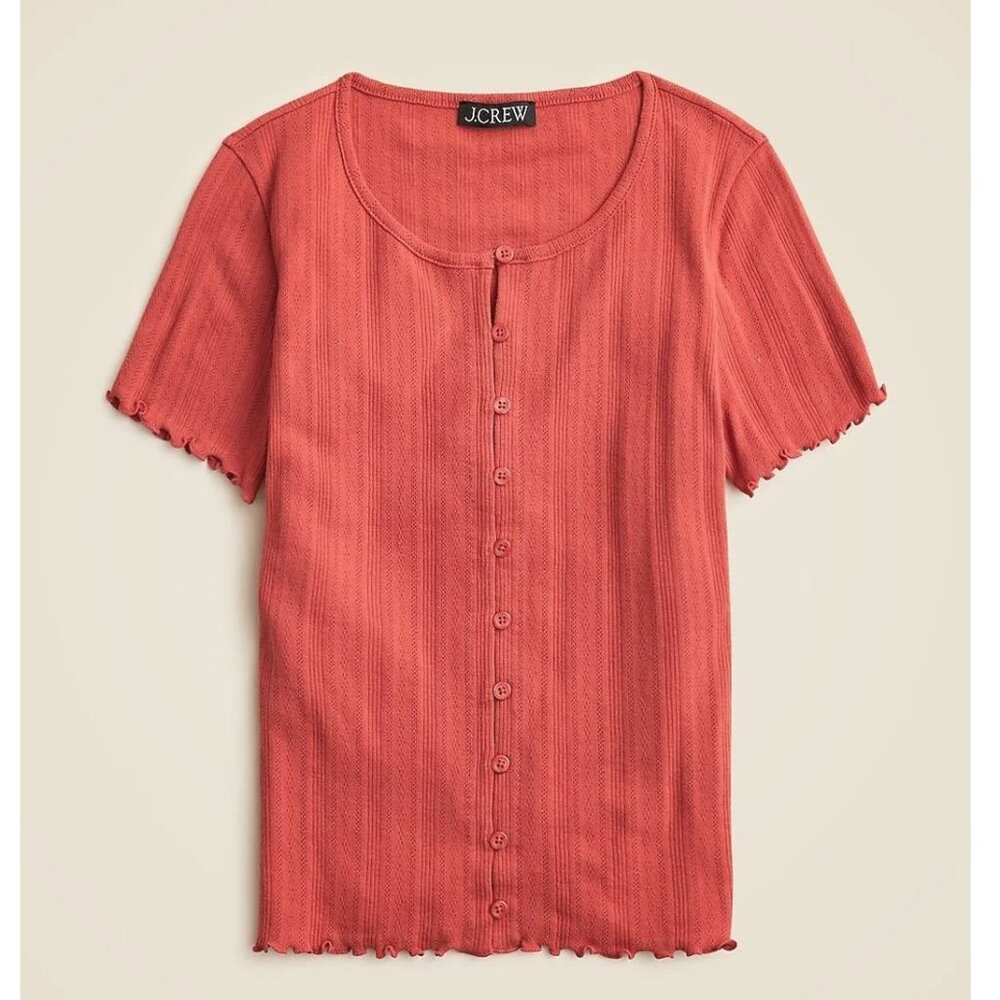 J Crew Muted Coral Pointelle Cotton Knit Cardigan Medium short sleeve